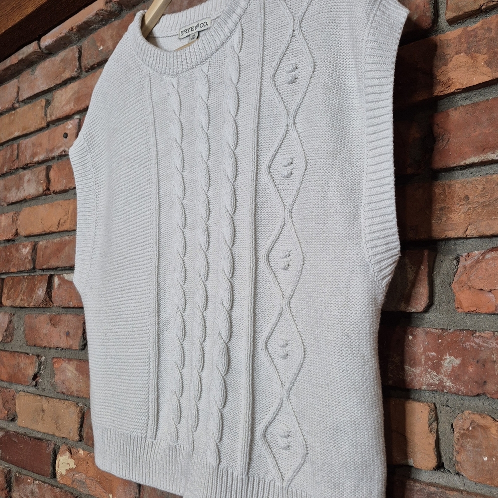 Frye & Co Cable Knit Sweater Vest Medium Ivory Cotton Blend Sleeveless Knit Top - Picture 4 of 9